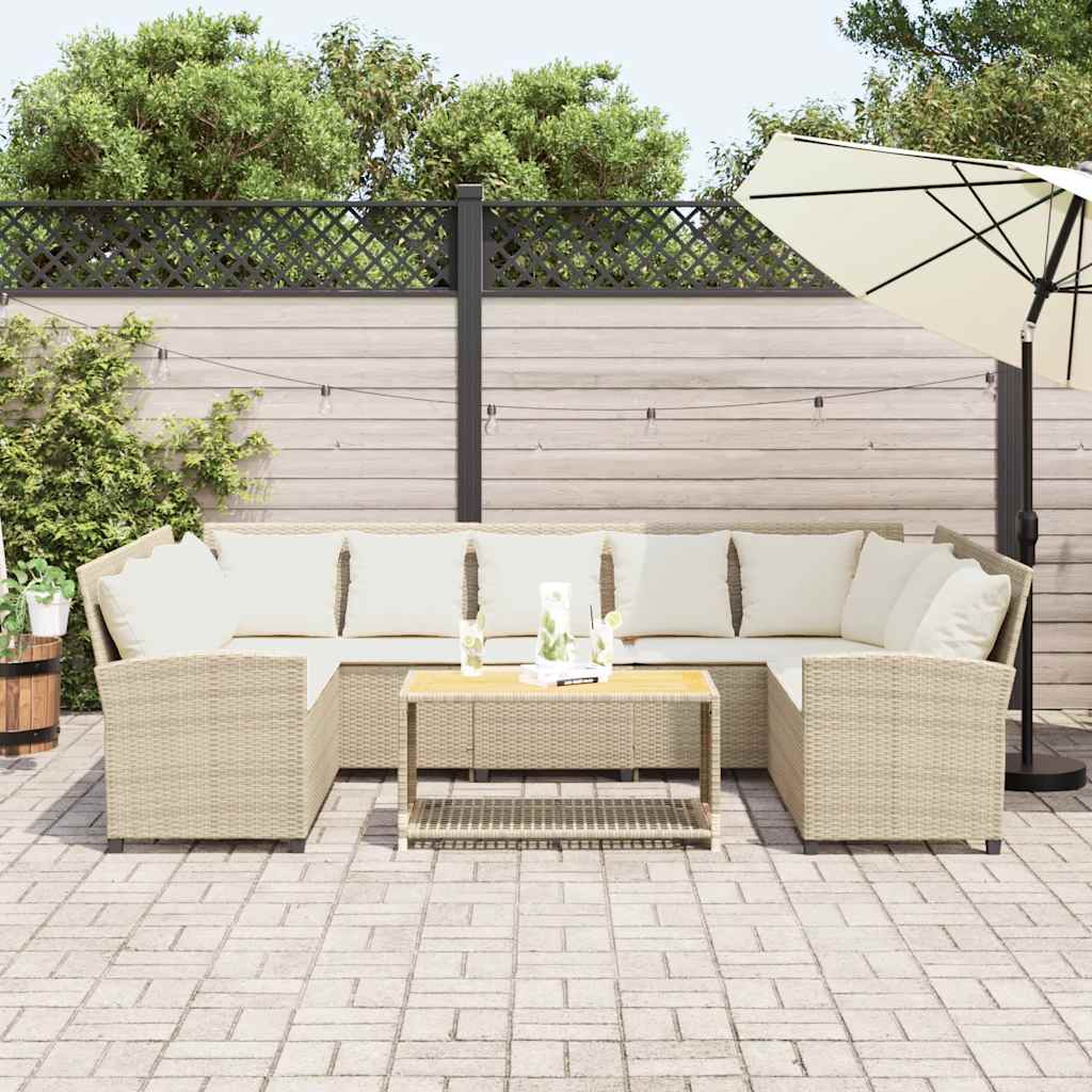 Garden Sofa with Cushions Beige Poly Rattan