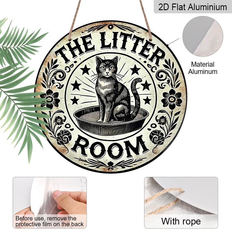 2D Flat, 1pc Printed Round Aluminum Decorative Sign with a Cat Theme, Measuring 20×20 CM (7.87×7.87 Inches), Perfect for Areas Where Cats Are Kept At