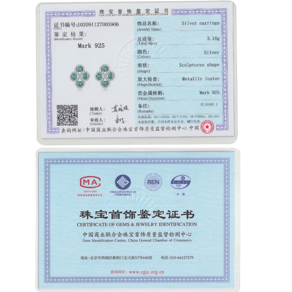 Nano Emerald Flower Earring 925 Sterling Silver Flower Green Zircon Stud Earrings