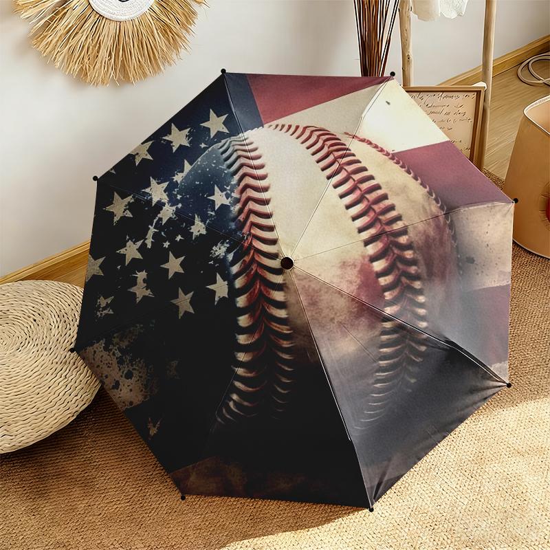 1pc American flag, baseball, and guitar Umbrella Portable Folding Umbrella Iron Frame Hole Bone Structure Outdoor Home Umbrella