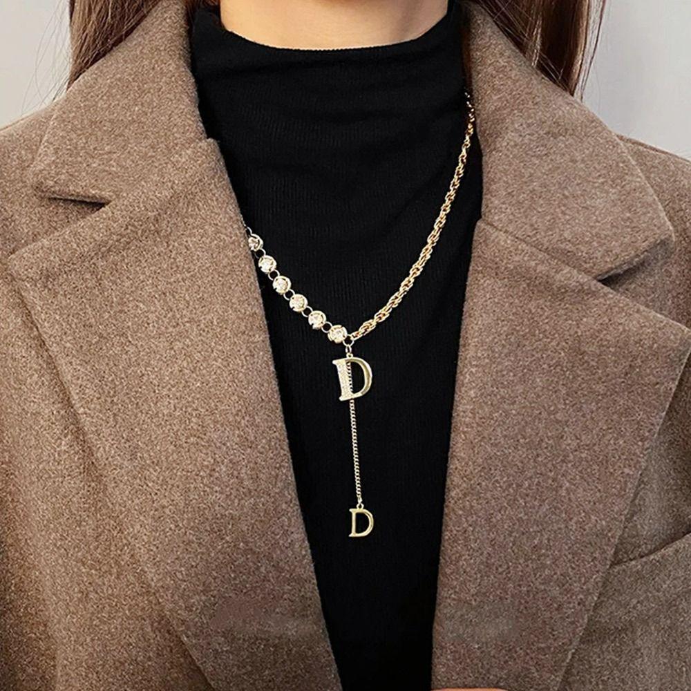 Design Sense Sweater Chain Micro Setting Clothing Pendant Men Women Necklace  Party