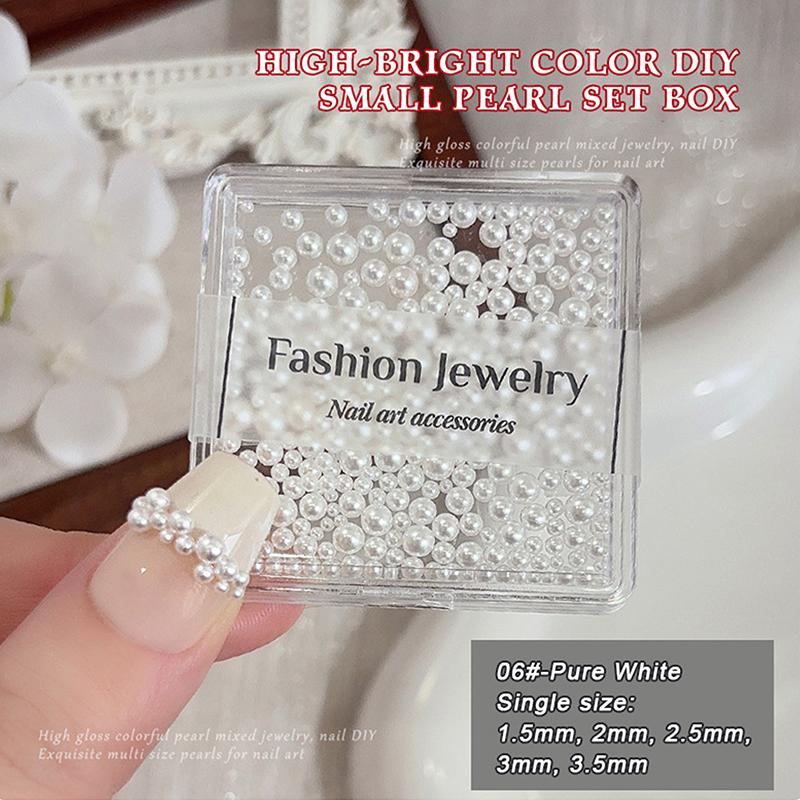 

1 Box Mixed Size Colorful Pearl Nail Decorations Shiny 3D Multicolor Round Pearls For Manicure Nail Art Charms A6