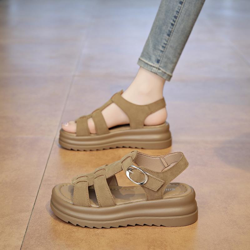 

Large size women s shoes size 41 thick-soled Roman sandals women s 2025 summer new soft-soled woven one-button beach sandals 41 хаки