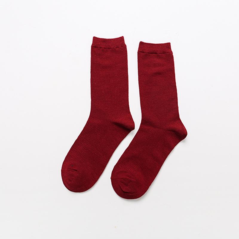 Dámské bavlněné ponožky střední délky v japonském stylu - Podzim/Zima, Jednobarevné černé, Trendy délka do půli lýtek.