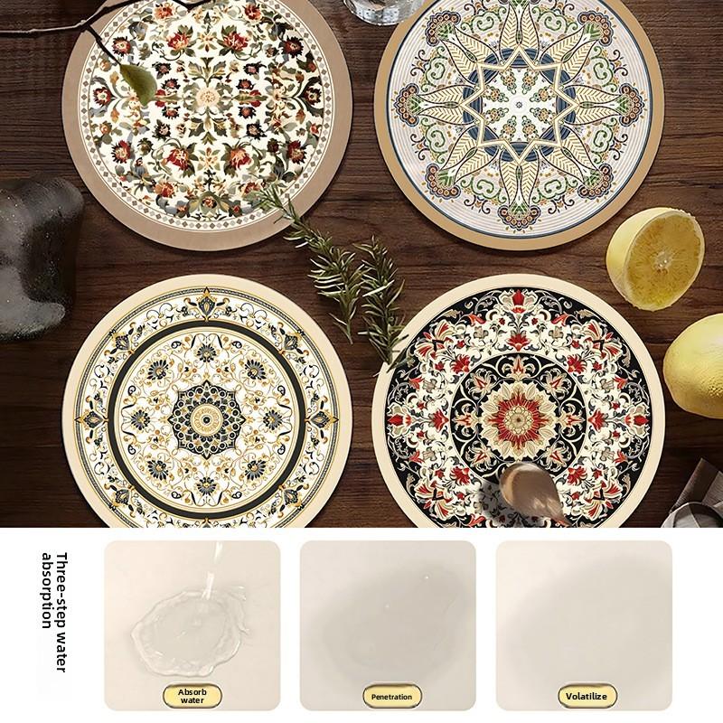 Vintage Floral Table Coasters Set Of Four Waterproof Rubber Kitchen Decor For Home Dining
