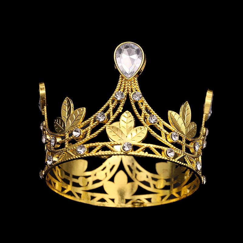Birthday cake crown children's round leaf tiara crown alloy bridal tiara