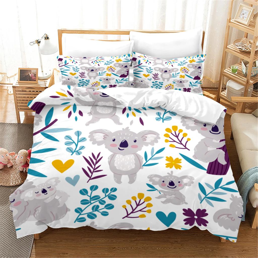 White Cartoon Cute Koala Bedding Set Aniaml Duvet Cover With Pillowcase 3PCS Bed Set Children Kids Gift Bed Linen Bedspread
