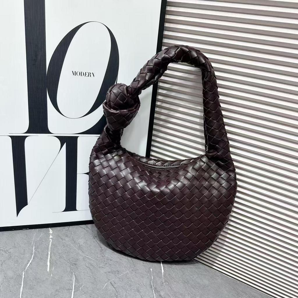 Handmade Woven Croissant Bag - Knotted Single Shoulder Underarm Tote