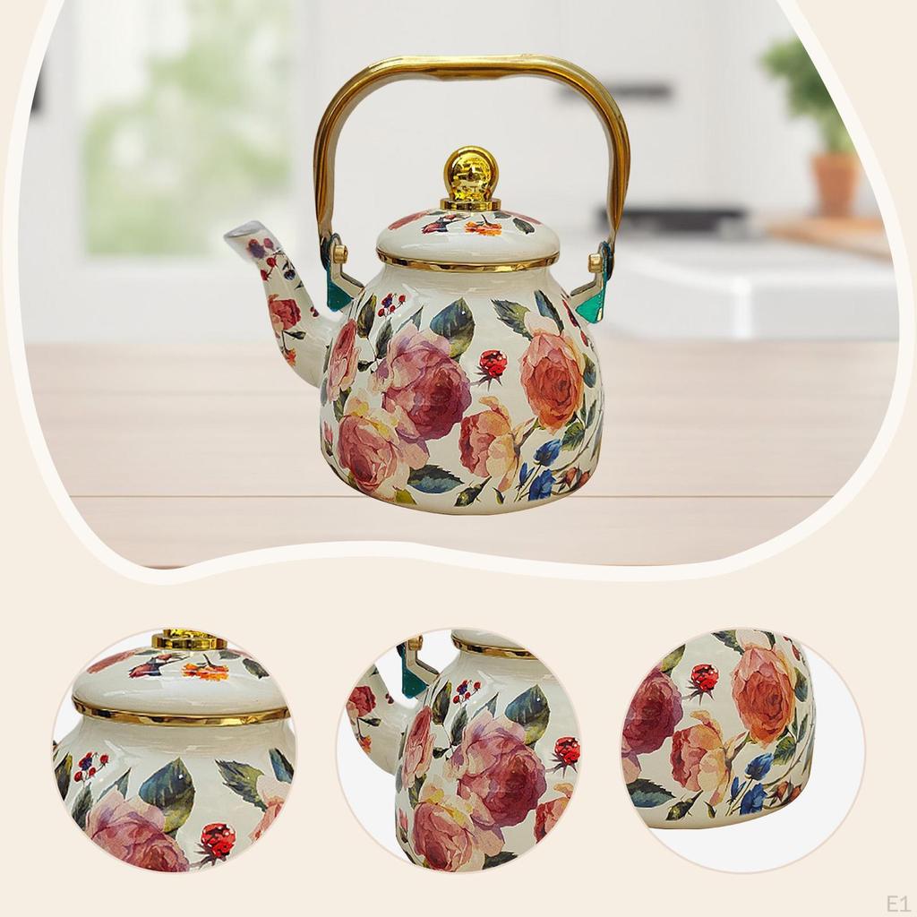 Emaille Teekanne 1,2L Blumenkessel Saft Wasserkrug Kaffee für Restaurant