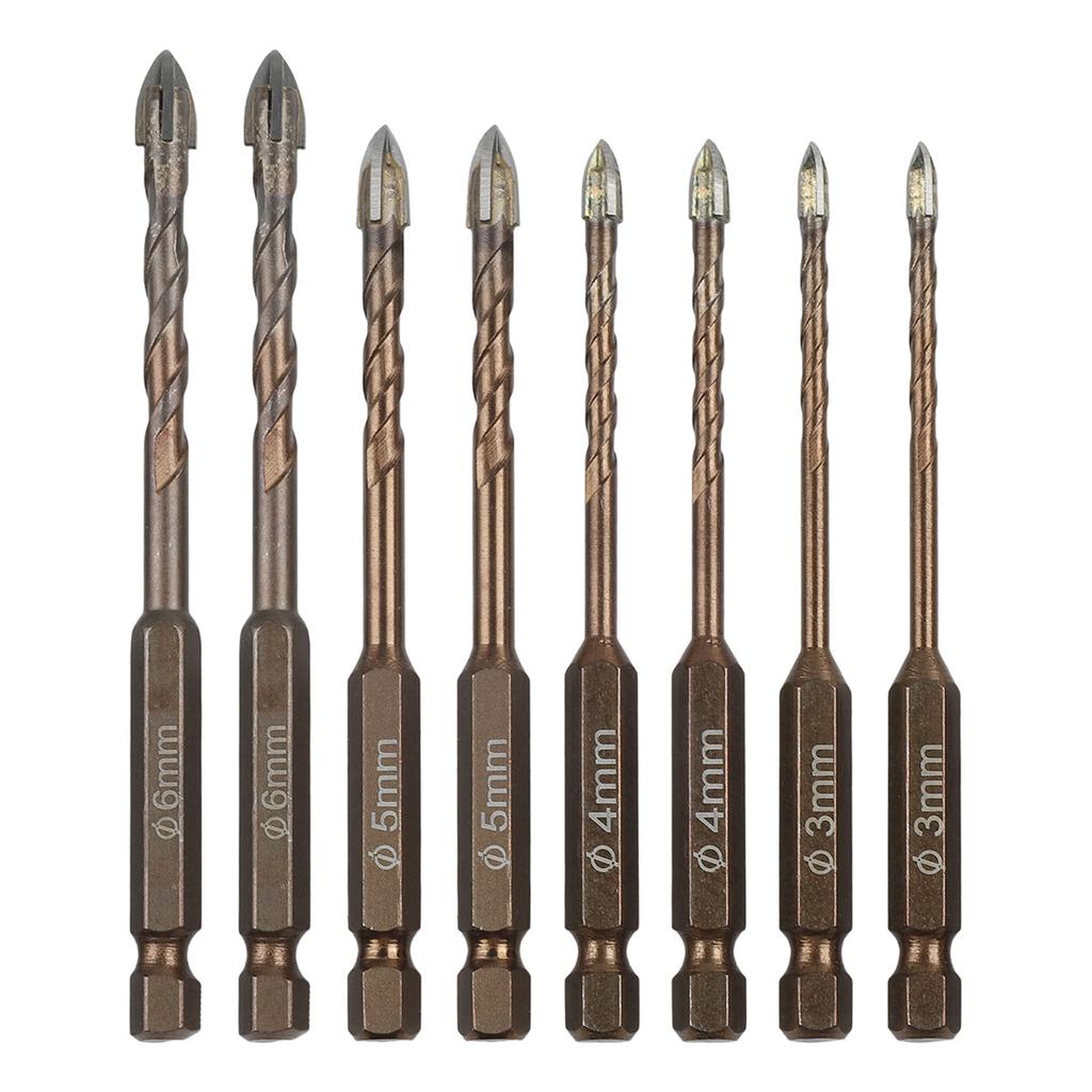8pcs Cross Hexagon Drill Bit Set for Various Materials for Wood Metal Glass and Plastic Drilling with Electric Drill