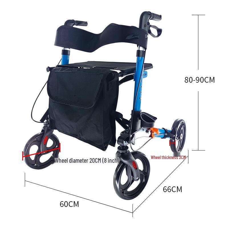 Senior Four-Wheel Walker with Brakes, Cushion, and Storage Bag for Outdoor Use