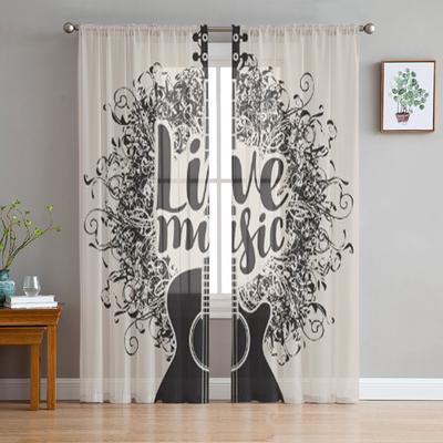 Guitar And Music Sheer Curtains For Bedroom Living Room Tulle Curtains For Kitchen Window Voile Curtains