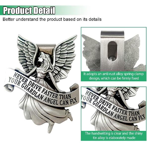 Car Guardian Angel Visor Clip, St. Christopher Metal Medal Bless Driving Safety, Never Drive Faster Than Your Angel Car Visor Clip, Religious Present