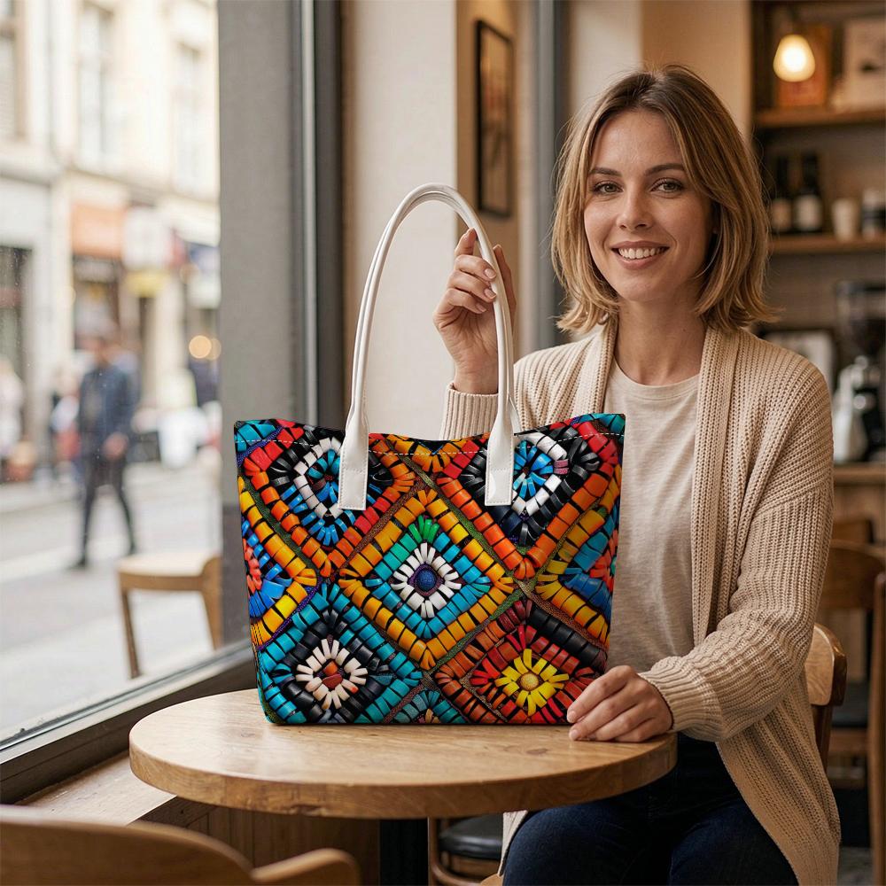 Bohemian Geometric Pattern Tote Bag Fashion Daily Casual Shoulder Bag for Ladies