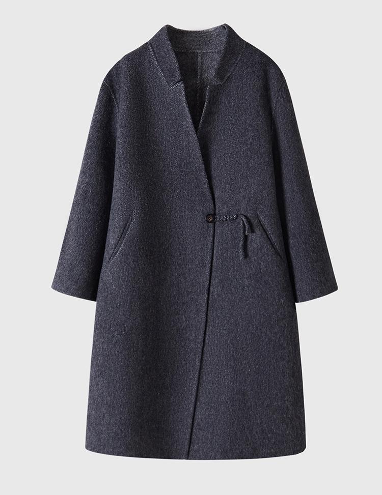 

Женское шерстяное пальто средней длины 2025 года со стойкой - Двусторонний кашемир для осени/зимы S