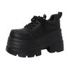 Black Small Man Heightened Platform Big Head Lace-up Small Leather Shoes Women's 2025 Autumn New College Style Muffin Single Shoes