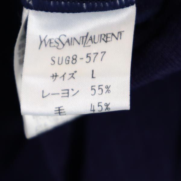 YVES SAINT LAURENT Made in Japan Wool Blend border Long sleeve V-neck knit cardigan Women Used