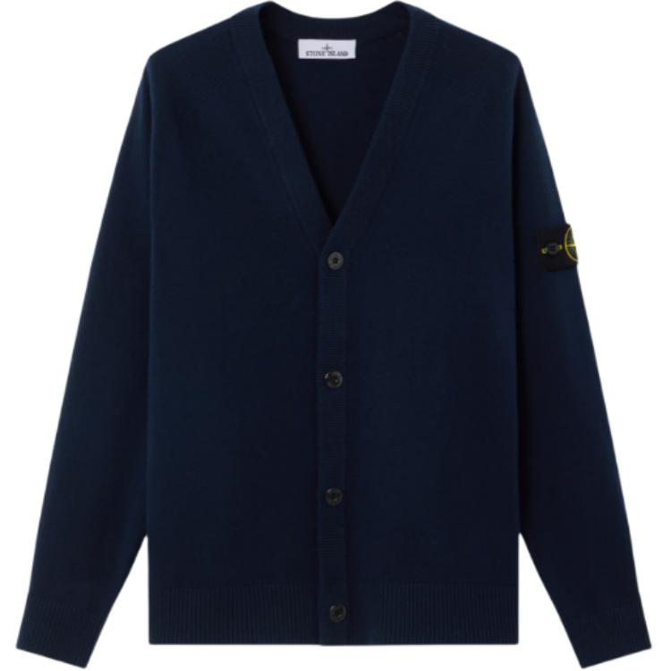 Stone Island Logo V-Neck Single-Breasted Loose Long Sleeve Knit Sweater Men sweater K2S155100065S00B4-V0020