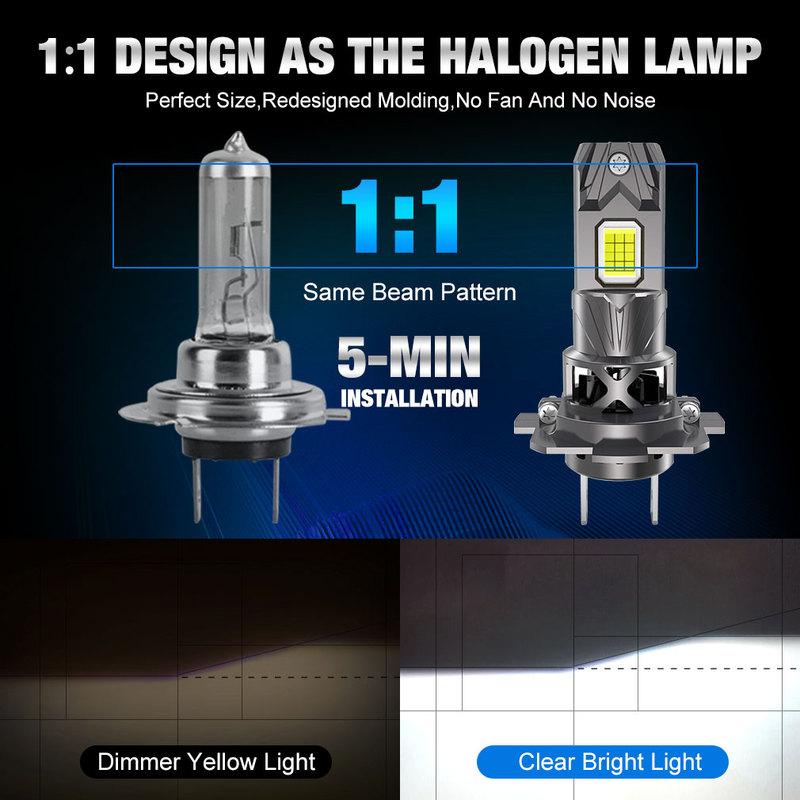 2Pcs 300W Turbo H7 LED Headlight Bulbs CANBUS Lights 30000LM H7 Led Mini Lamp 24pcs 3570 CSP Wireless Car LED with Fan 12V 6500K