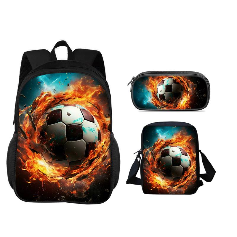 Soccer Backpack Pencil Case Shoulder Bag 3Pcs Set New Football Print, Best Partner for Male and Female Students Going To School