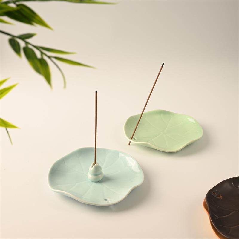 Lotus Leaf Ceramic Incense Holder for Sticks: Sandalwood Burner, Home/Study Room Decor, Tea Ceremony Tray.