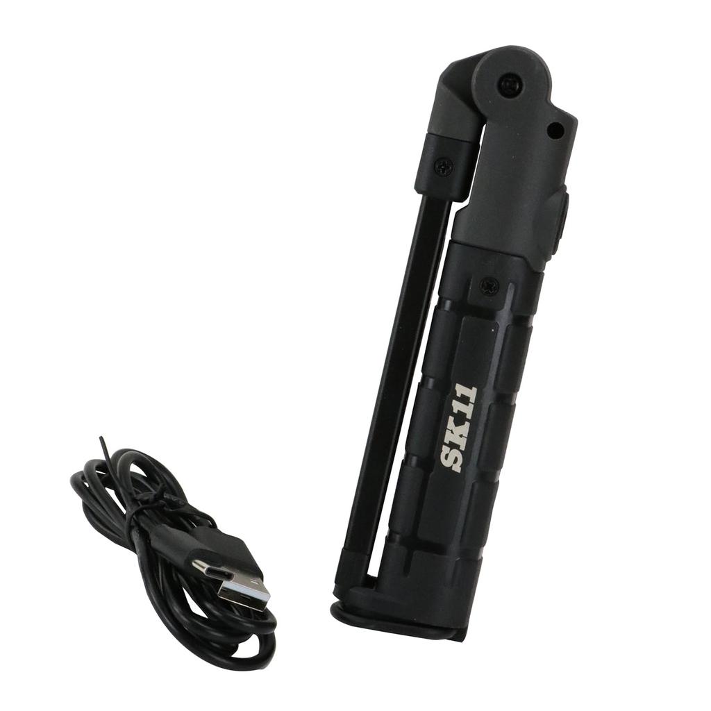 SK11 Rechargeable LED Work Light, 350lm Main (Infinitely Dimmable) / 100lm Top, 180-Degree Opening and Rotating, Magnetic Bottom, USB-Type C Charging,