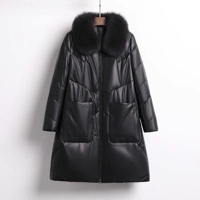 0Kg Large Size Leather Down Cotton-padded Clothing Leather Jacket Women's Autumn and Winter New Jacket Long Thermal Cotton-padded Clothing
