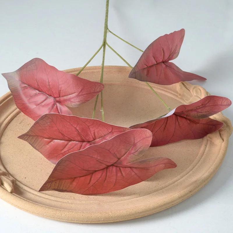 50cm Artificial Plants Film 5 Forks Colorful Taro Leaves Table Decorative Simulation Green Plant Leaf Wedding Decoration Floral