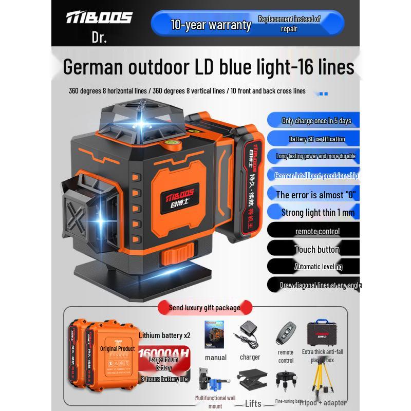 High-Precision Infrared Spirit Level with Automatic Blue Light Leveling for Outdoor Engineering.