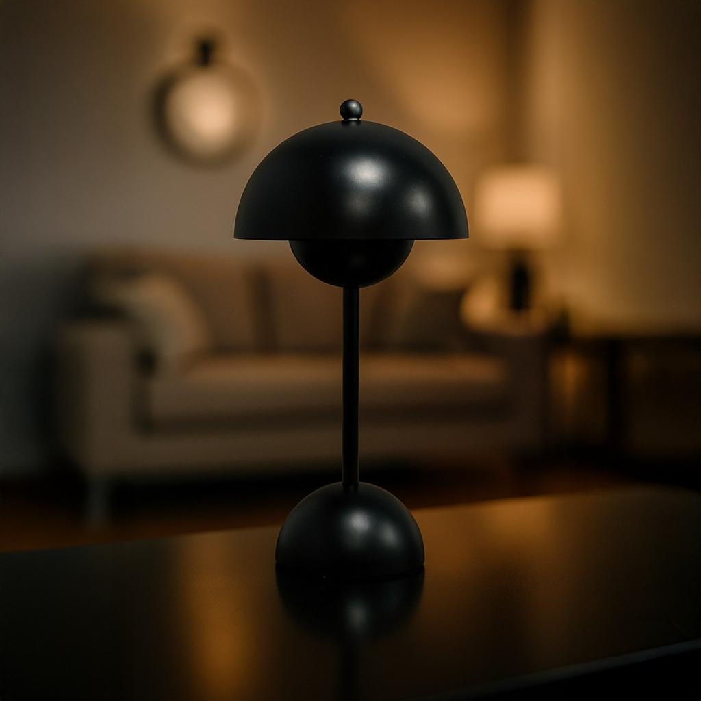 Lampka Nocna Stołowa Czarna Kula Pod Kopułą Led 3W Zmienna Barwa Bezprzewodowa Dotykowa Costa Milagro