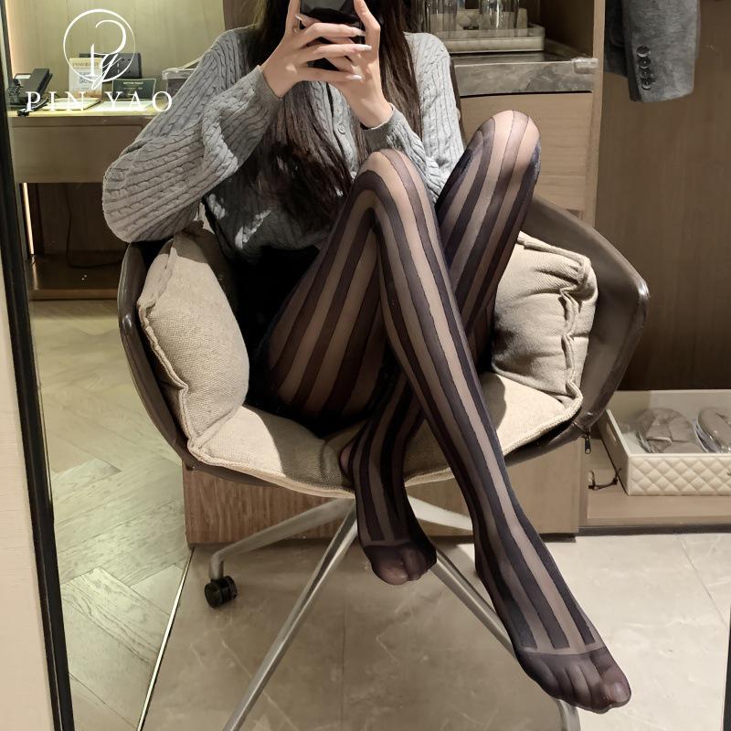 Japanese Black Stockings with Sexy Vertical Stripes - Summer Thin JK Style Hot Girl Pantyhose