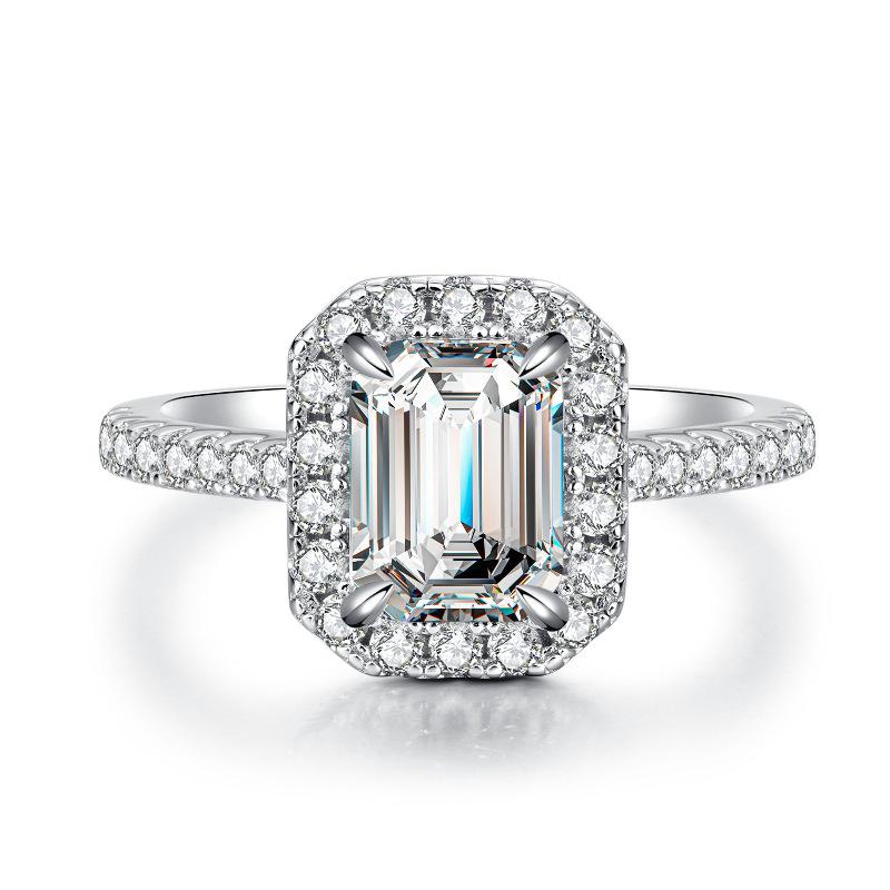 S925 Sterling Silver Pink Square Gemstone Ring for Women - 2 Carat with High-Carbon Cubic Zirconia.