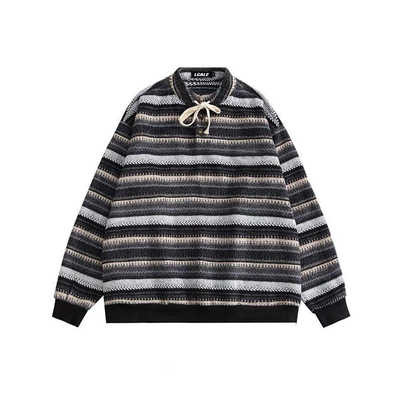 Autumn and Winter Vintage Striped Loose Pullovers Women Sweater Long Sleeve Casual Plus Size Knitted Sweaters Women Fashion O Neck Knit Jumpers 25361
