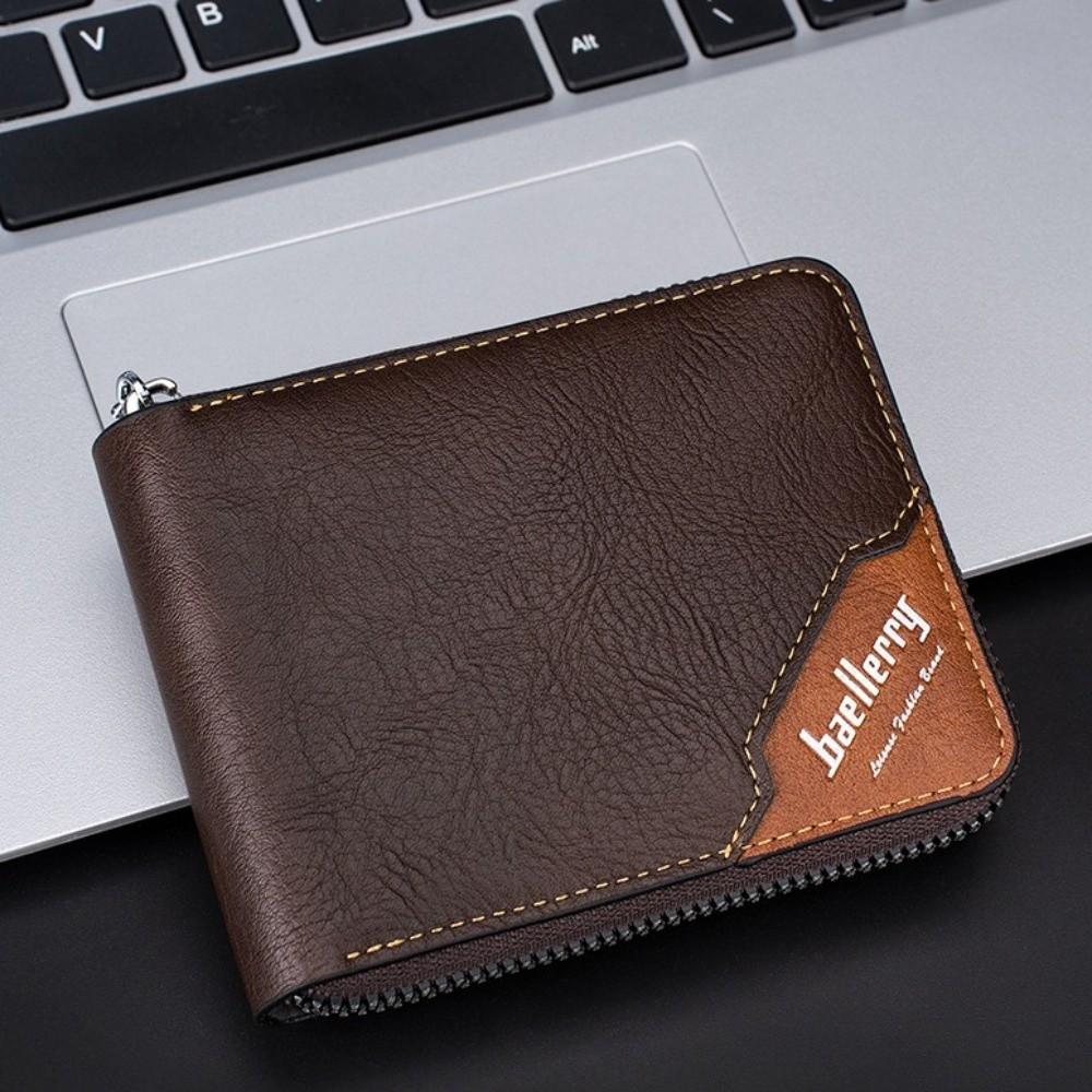 Leather Anti-theft Cash Bag Zipper Card Bag Pocket Purse Casual Men's Short Wallet  Business