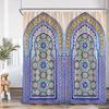 3D Moroccan Vintage Shower Curtain Aged Gate Geometric Pattern Doorway Design Entrance Architectural Oriental Style Bathroom Cur
