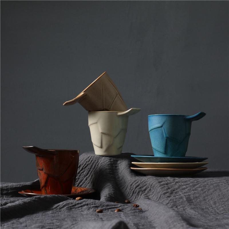 Hochwertiges Kaffeetassen- und Untertassenset, Retro-Keramiktasse, Kreativer Nachmittagstee, Kaffeetasse Grobkeramik