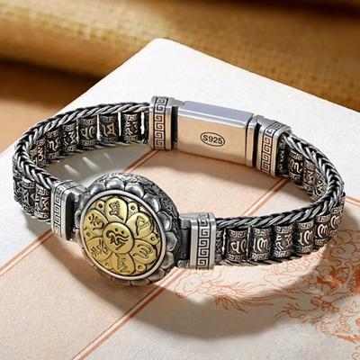 Altı Karakter Dua Tekerleği Charm Erkek Bileklik Moda Trendi Takı Zincirleri 925 Ayar Gümüş Orijinal