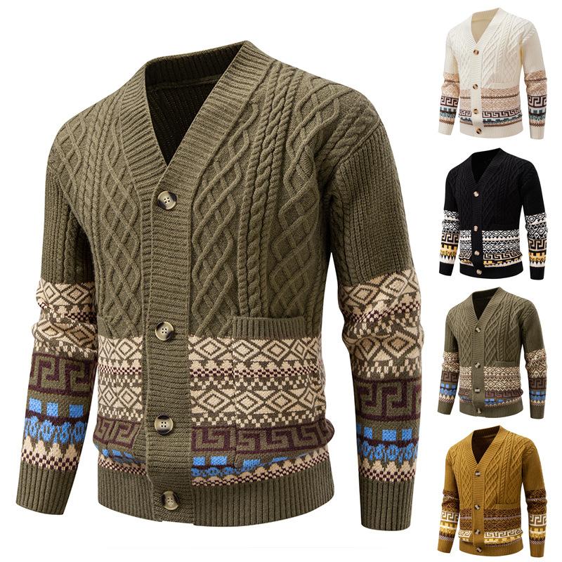 Men's Cardigan Sweater Jackets Cable Knitted V Neck Button up Sweaters Ribbed Textured Cardigan Sweater Jacket Casual Long Sleeve Sweaters for Men