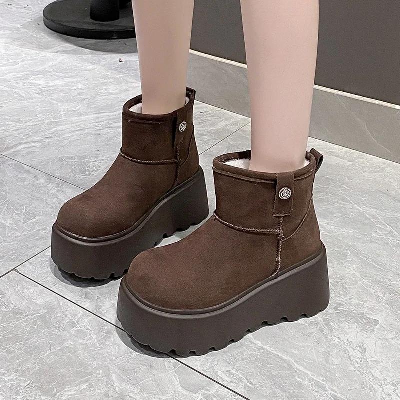 Fashion 8CM New Winter Women Warm Snow Boots Heels High Top Sport 2025 Autumn Sneakers Platform Motorcycle Boots Women Botas Feminina