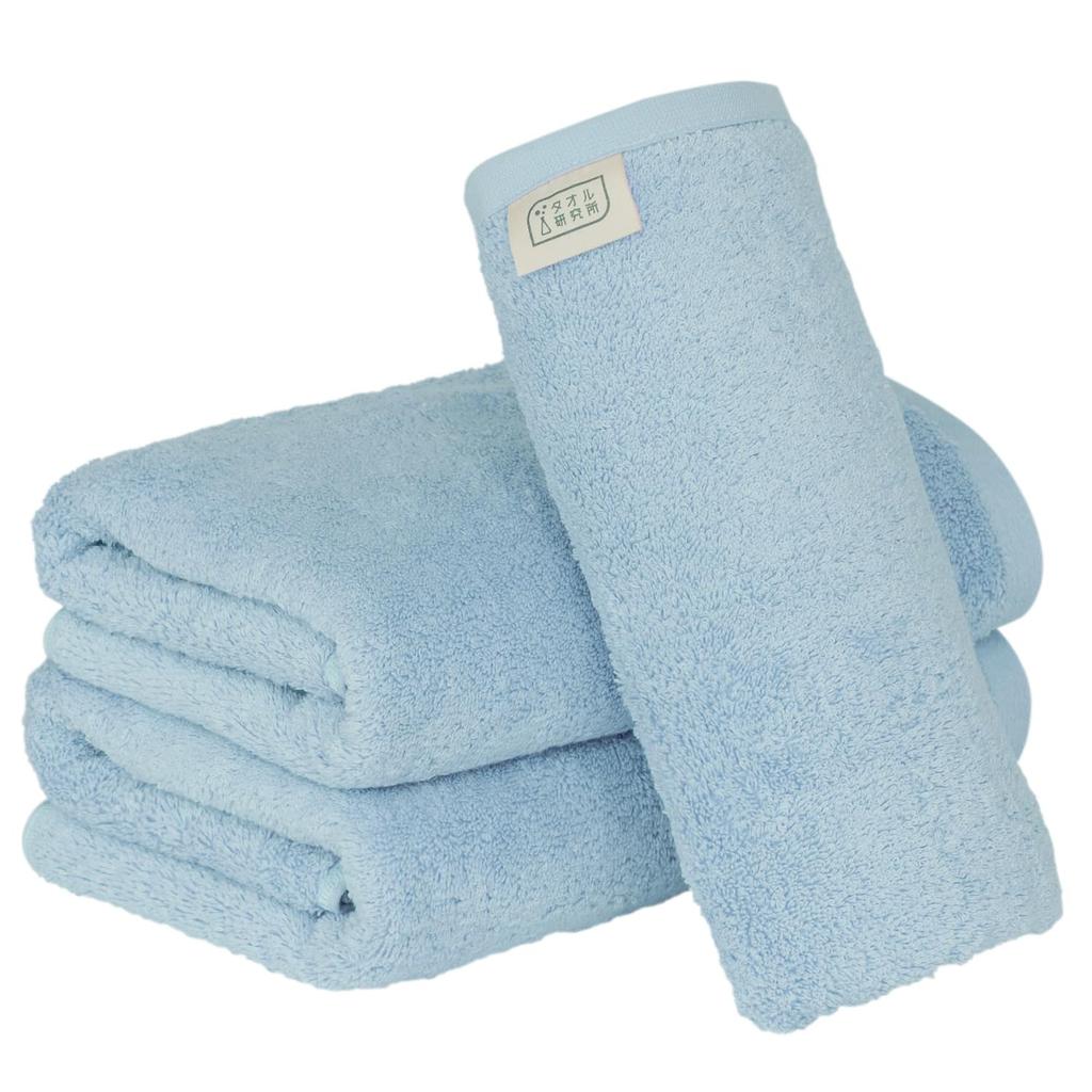 Towel Laboratory Mini Bath Saxe Set of JapanTechnology [Naturally Soft] #024 Towels, Blue, 3, Soft, Thick, Smooth, Long-Lasting, Fast-Absorbent,