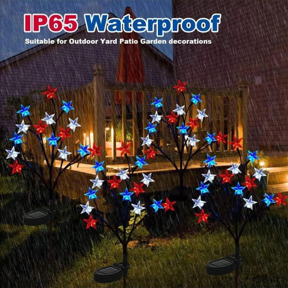 1/2/4PCS LED Red White Blue Star Solar Lights Outdoor Waterproof Fairy Atmosphere Night Light Independence Day 4th Of July Decor