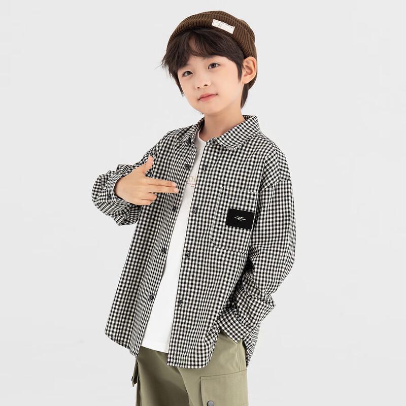 Duo Duo Jia Boy's Korean Style Black & White Plaid Long Sleeve Shirt