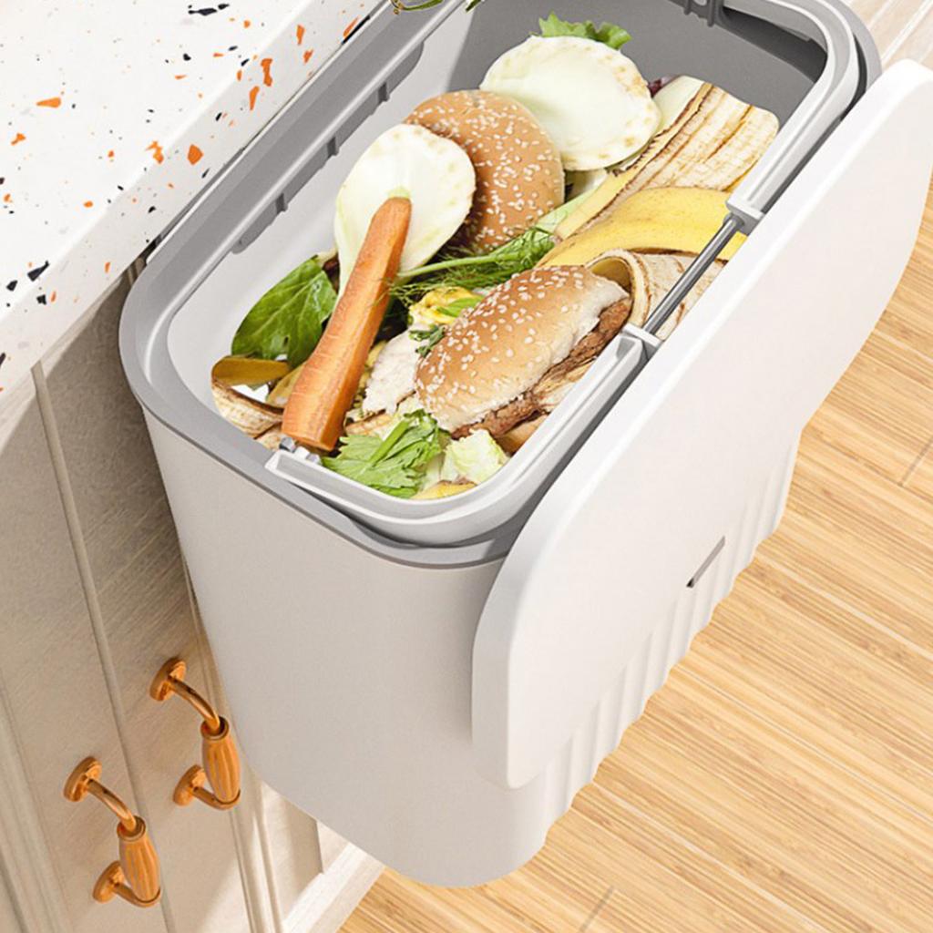 Wall Mounted Trash Can with Sliding Cover Home Kitchen Hanging Garbage Bin Rectangular Waste