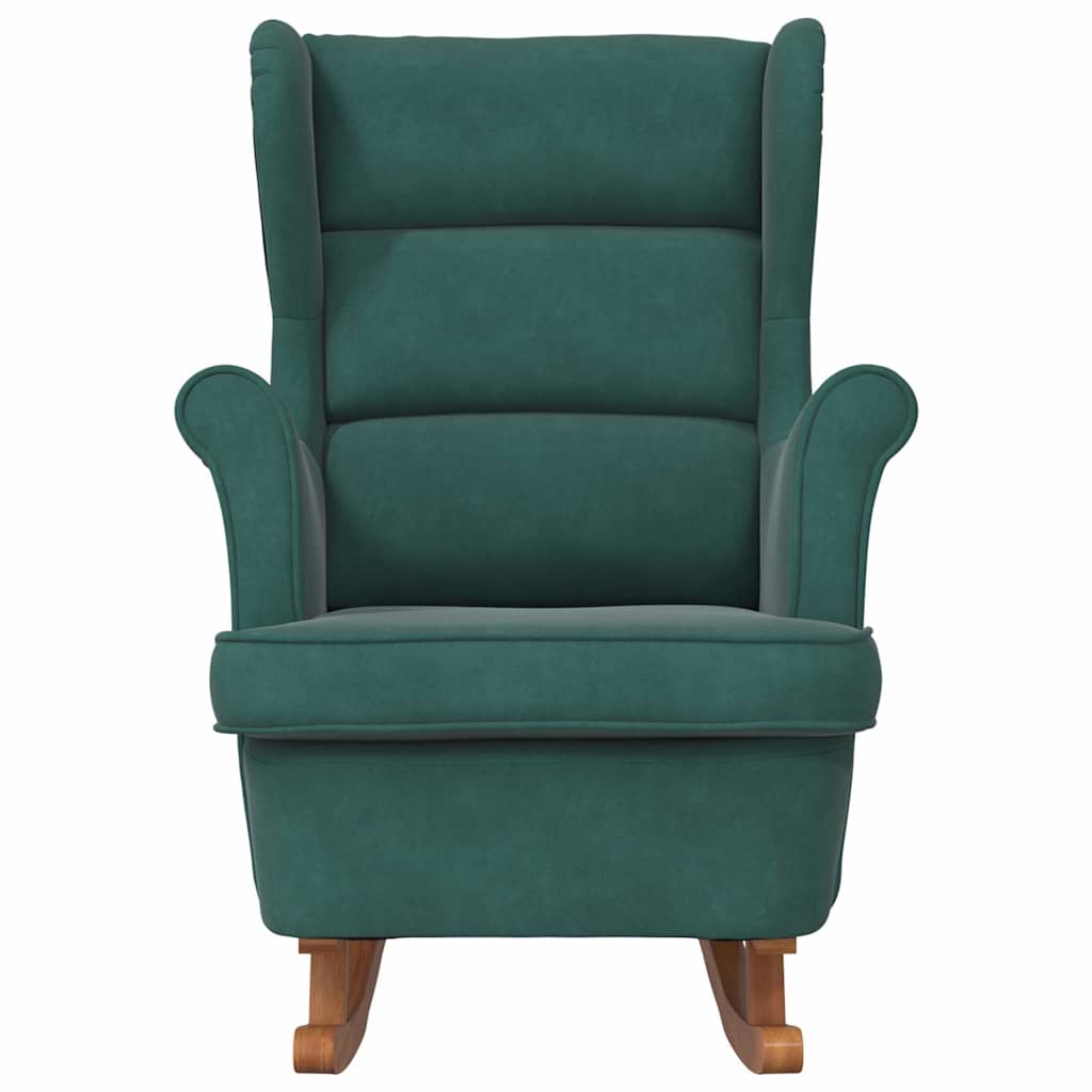Rocking Chair Armchair Dark Green Velvet and Solid Wood