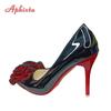 Aphixta Twins Roses Sticky Flowers 10cm Stiletto Heels Pumps Women Shoes Black Red Super High Pointed Toe Plus Big 49 50