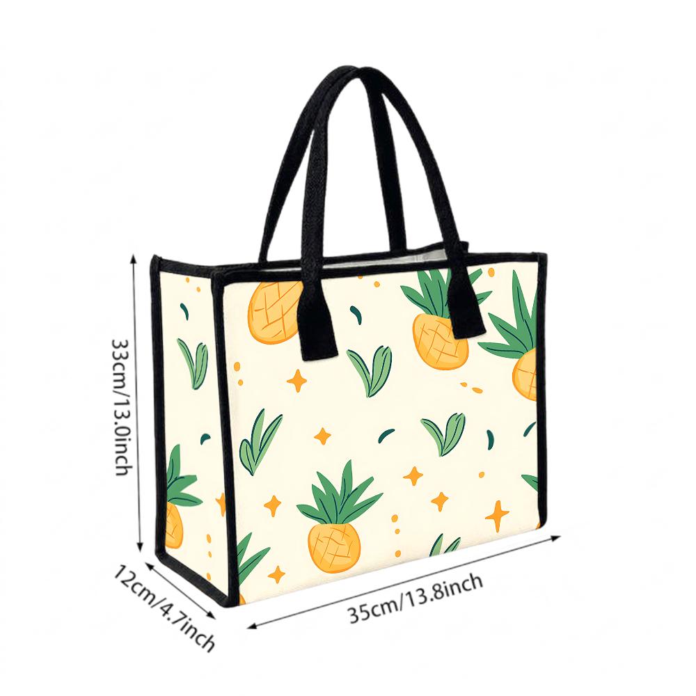 Cute Pineapple Printed Tote Bag Casual Large Capacity Reusable Shopping Handbag for Daily Use