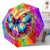 Colorful Butterfly And Rose Print Folding Umbrella Portable And Stylish For Various Occasions Suitable For Outdoor Travel And Commuting Ideal