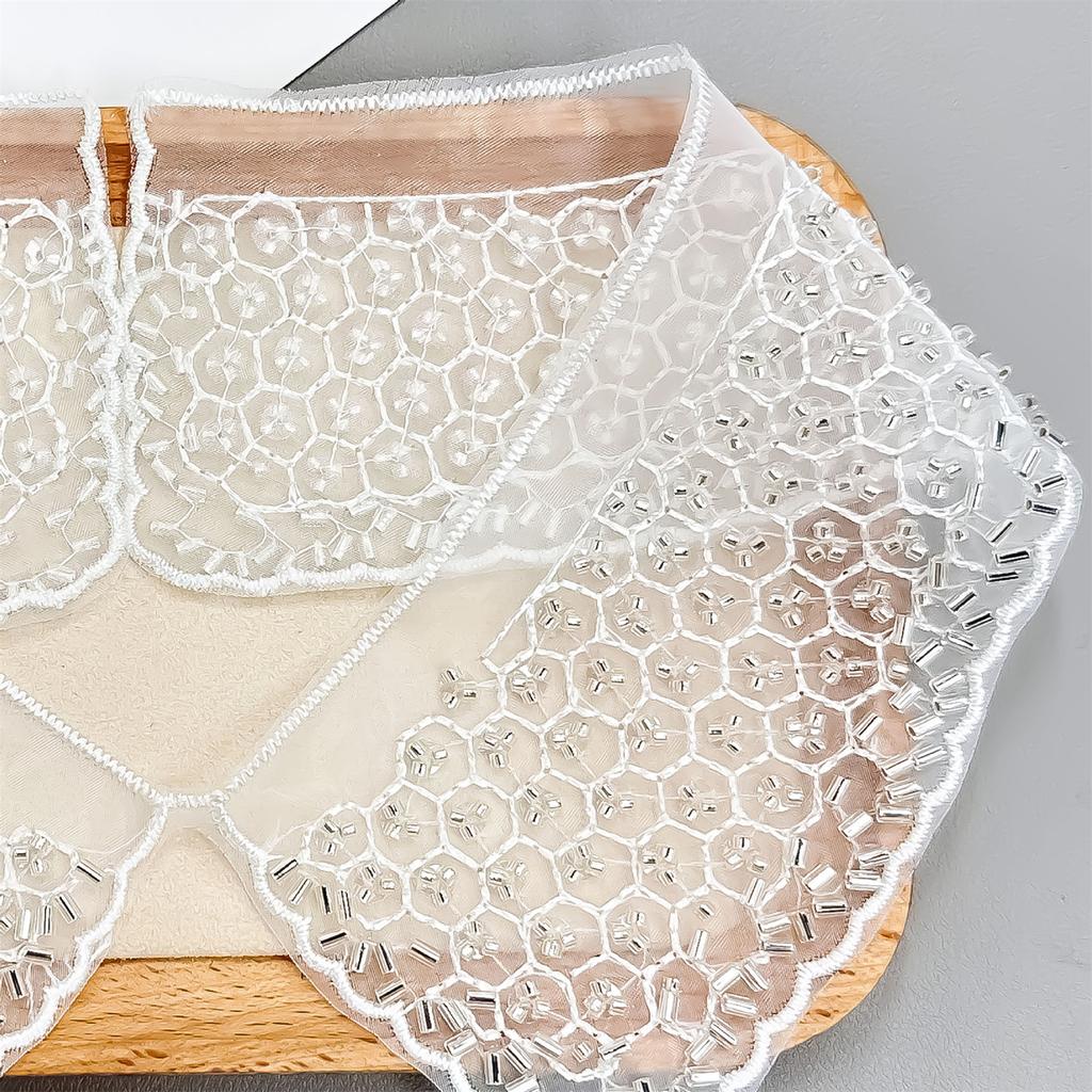 Elegant Embroidery Beaded False Collar Necklace for Women Detachable Lapel Blouse Faux Collar Choker Clothing Accessory