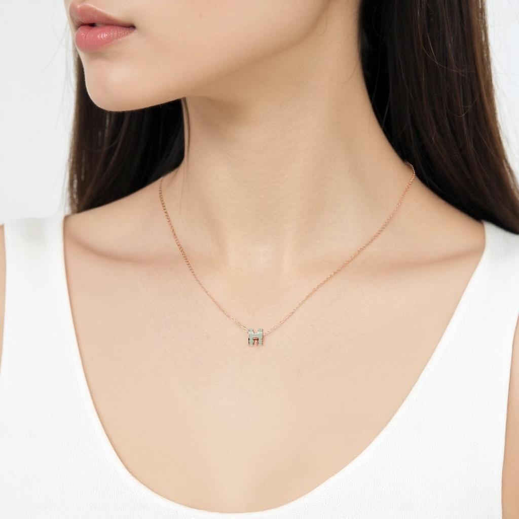 Hermes Mini Pop H Necklace Pendant Bubble Green Women necklace Rose-Gold H147992FO17