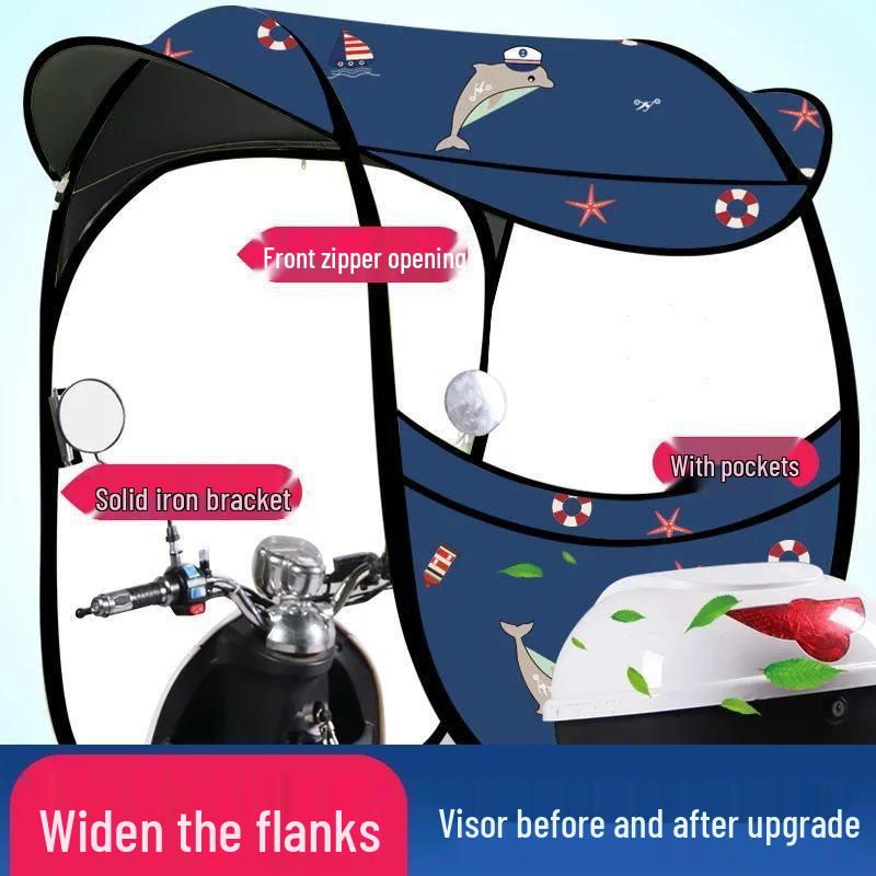Toldo Impermeable y Protector Solar para Coche con Parabrisas Engrosado para Bicicletas Eléctricas y Triciclos
